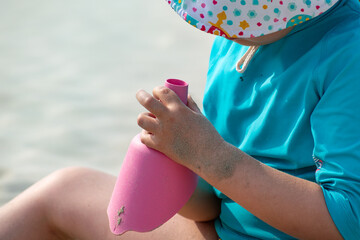 Child playing on a beach, good activity and sport for health and mental health