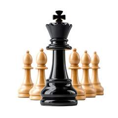 Black chess king in front of white chess pawns isolated on Transparent Background
