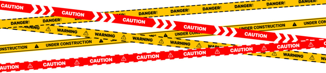 Warning red yellow tape PNG for hazard signage, editable stripe pattern, construction banner set