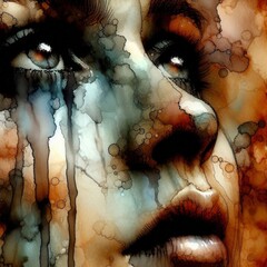 An evocative expression captured in vibrant hues and flowing watercolor techniques