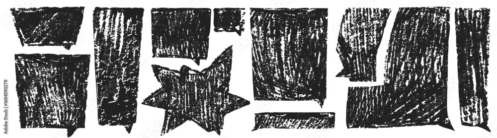 Poster sketchy crayon speech bubble set with black scribbled texture - hand drawn dialogue boxes, thought c
