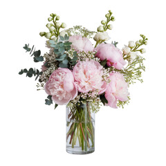 Obraz premium pink peony bouquet in vase on white background
