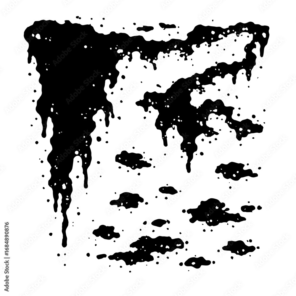 Poster abstract vector illustration of a dripping ink blob with splatters