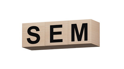SEM symbol. Concept word SEM - search engine marketing on wooden cubes and blocks. Business and search engine marketing - SEM concept. Copy space.Supports PNG files with transparent backgrounds.