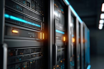 Advanced Server Data Center Featuring Rows of Supercomputers and Cutting-Edge Technology Systems
