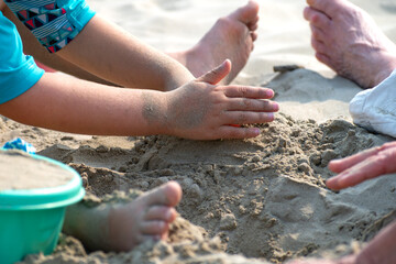 Child playing on a beach, good activity and sport for health and mental health