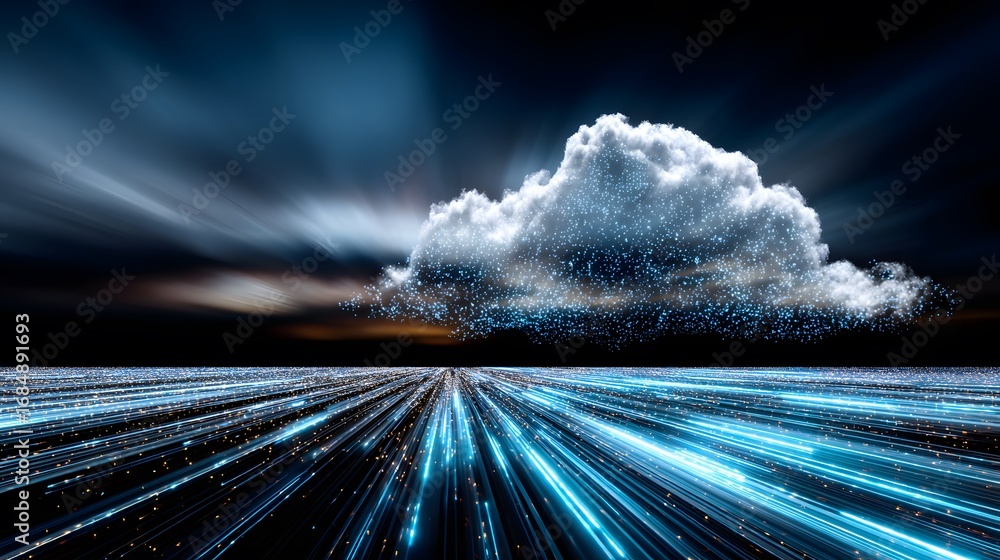 Aufkleber digital cloud with streaming data streams