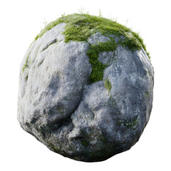Mossy boulder isolated on transparent background