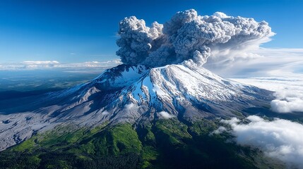 Obraz premium Stunning Aerial View of a Fiery Eruption from an Active Volcano Sending Ash Clouds into the Sky