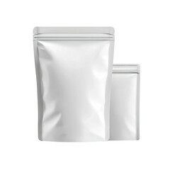 Two blank, white, foil-lined zip-top pouches, one large, one small