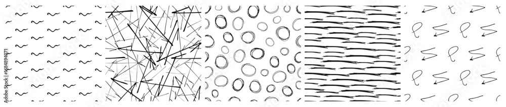 Poster set of seamless patterns with scribble smears