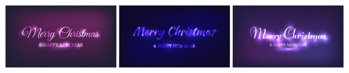 Merry Christmas and Happy New Year neon background