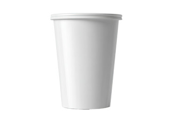 A plain white disposable cup with a lid