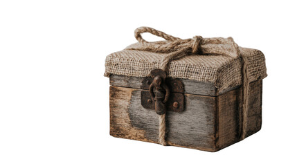 Aged wooden box wrapped in burlap
