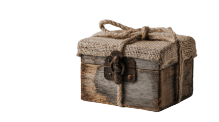 Aged wooden box wrapped in burlap