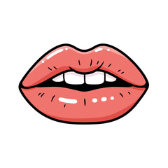 Close-up of pink lips with visible teeth and shiny finish  