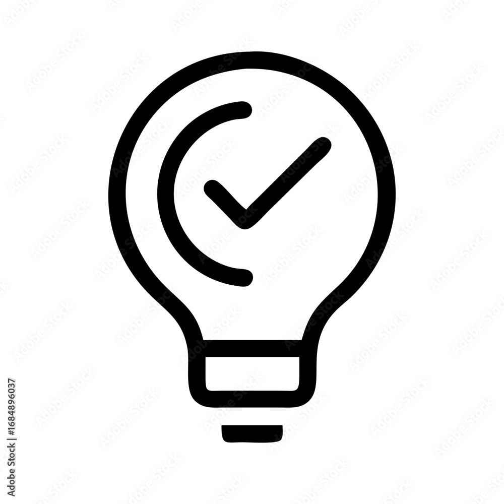 Poster illustration of a lightbulb icon with a check mark inside representing a good idea or approved conce