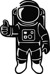 Friendly astronaut gives thumbs up gesture of approval and success in space exploration and adventure