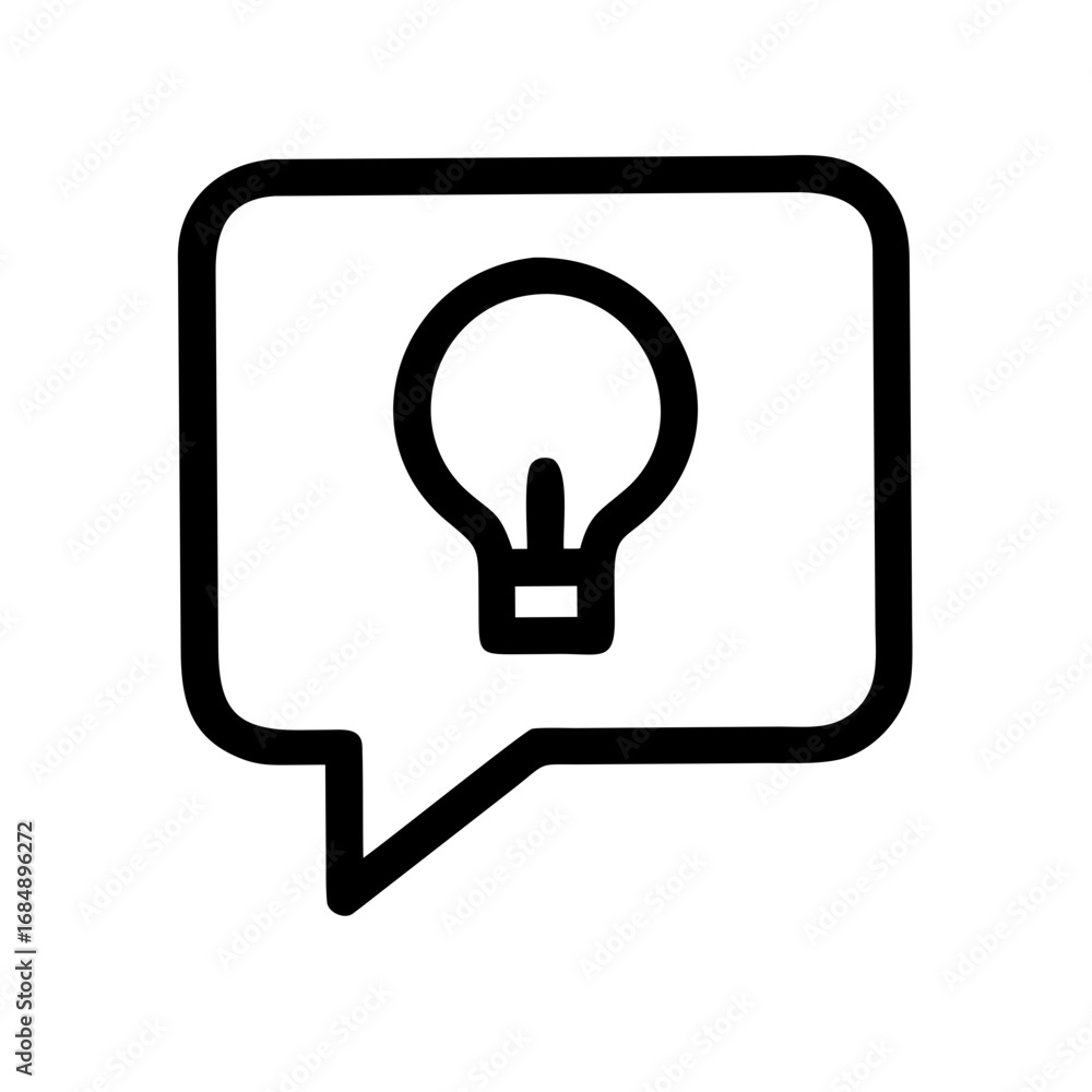 Poster outline of a light bulb inside a speech bubble representing ideas and communication of innovation an
