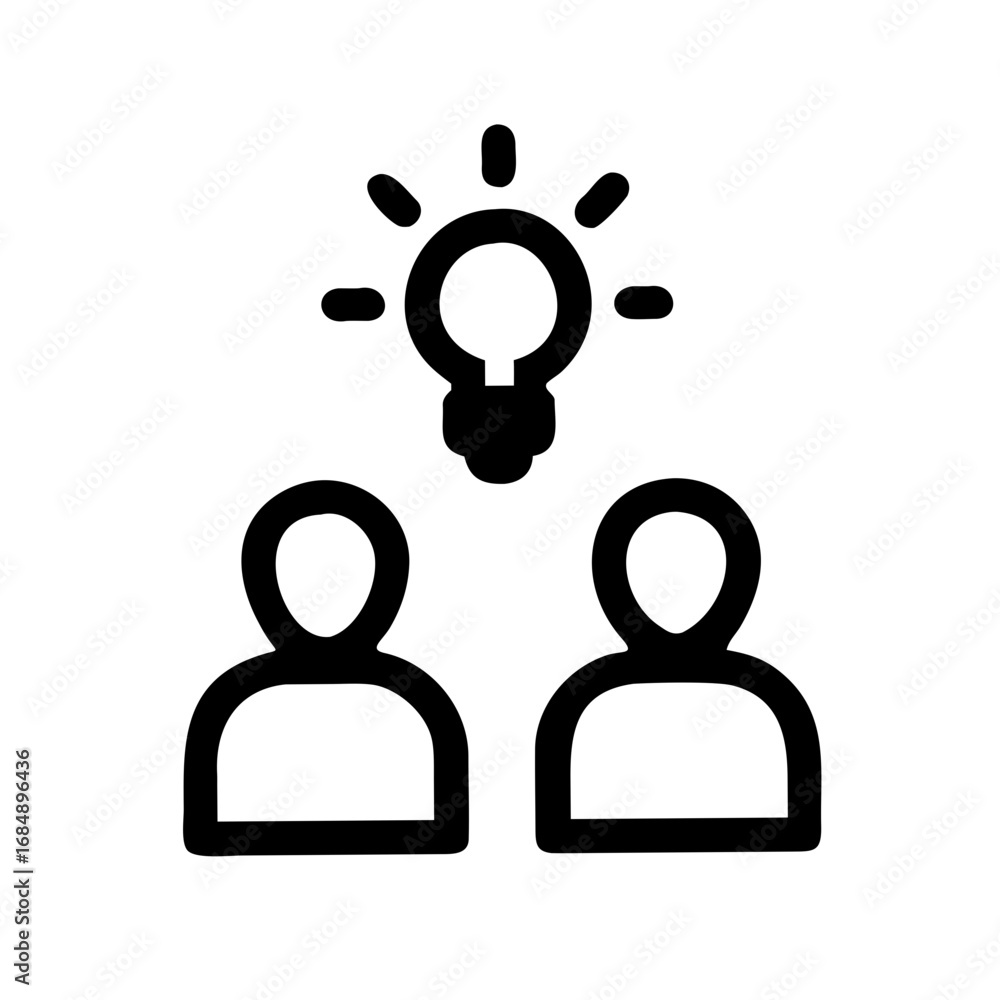 Poster two people under a lightbulb representing a new idea and collaboration in a business setting or brai