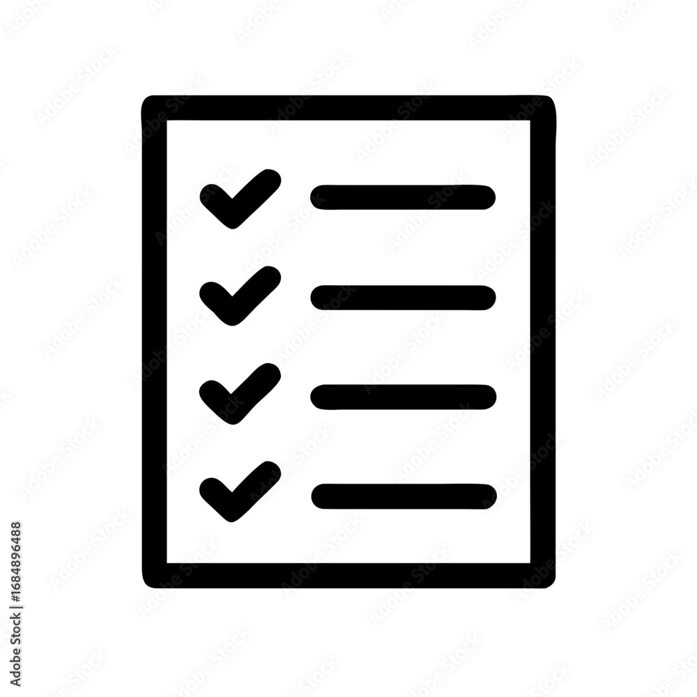 Poster illustration of a checklist with checkmarks and horizontal lines on a rectangular paper sheet icon d
