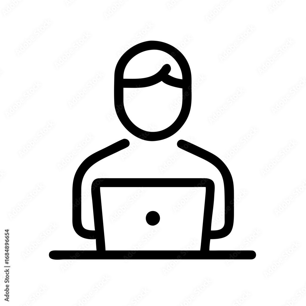 Aufkleber person using a laptop computer with a simple outline style and a solid black color on a white backgr