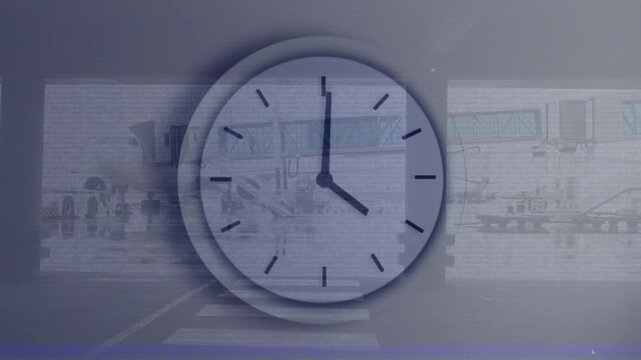 Animation of clock moving over airport