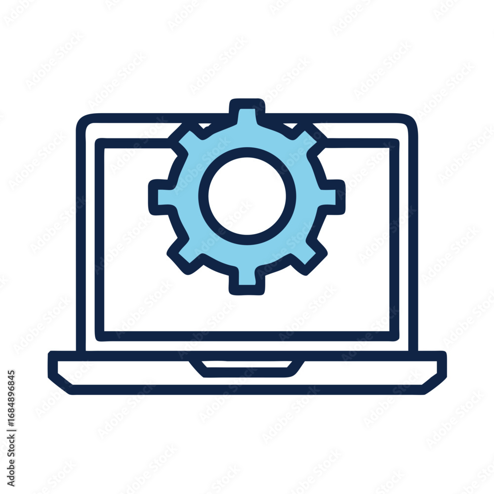 Aufkleber laptop displaying a gear icon on the screen representing settings and configuration options for the 