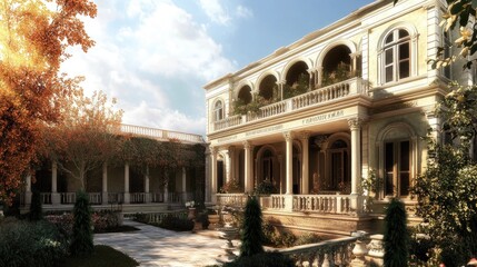 Autumnal Grandeur: A Majestic Mansion in Autumnal Hues