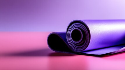 A rolled-up yoga mat displayed on a smooth surface radiates relaxation and mindfulness, inviting practitioners to engage in a serene and rejuvenating experience.