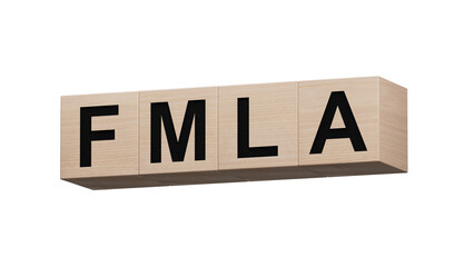 FMLA word written on wooden cubes with copy space.close up of wooden cubes,Business Concept.Supports PNG files with transparent backgrounds.
