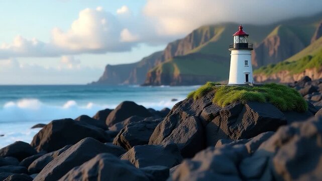 A lighthouse standing tall on a rugged coastline