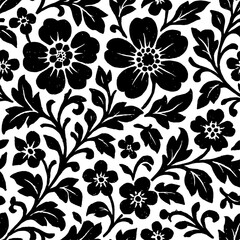 Seamless Vintage Floral Pattern Vector - Black and White Ornate Grunge Design for Wallpaper or Fabric