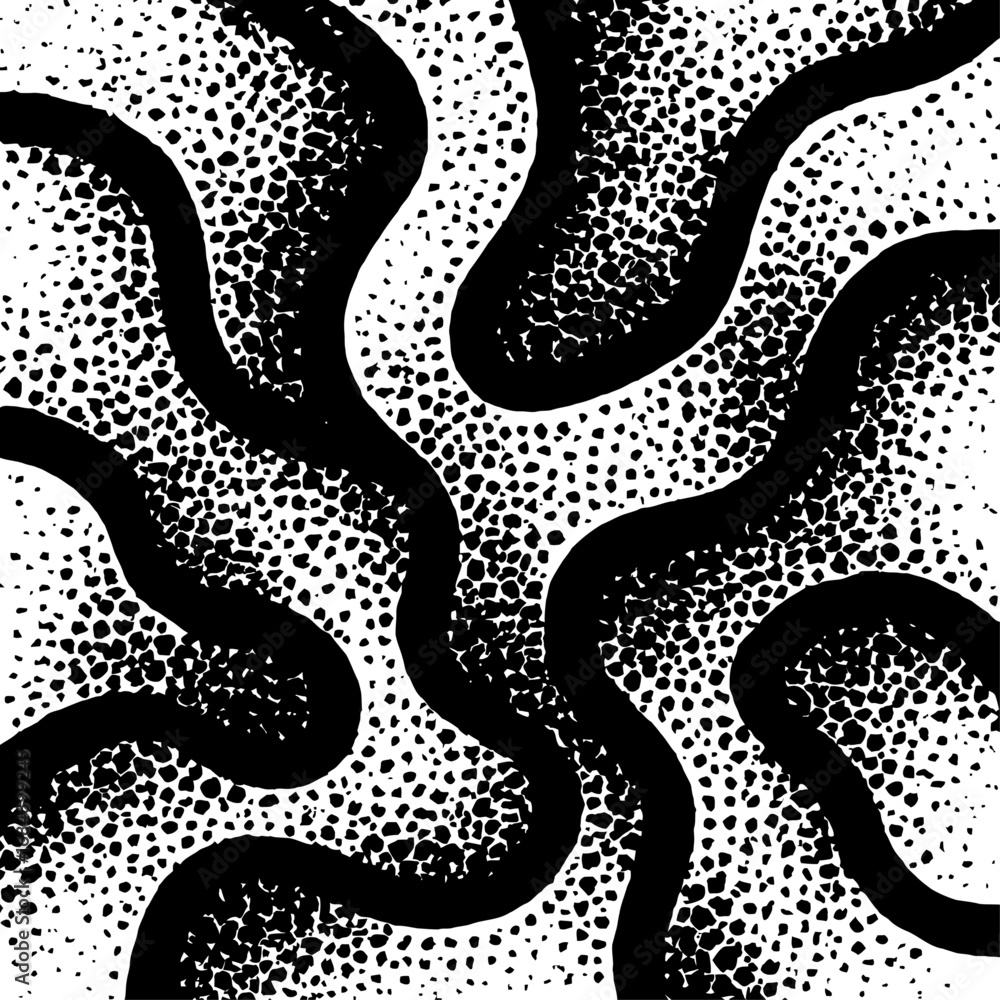 Poster abstract halftone wavy lines vector - black and white retro pattern and background