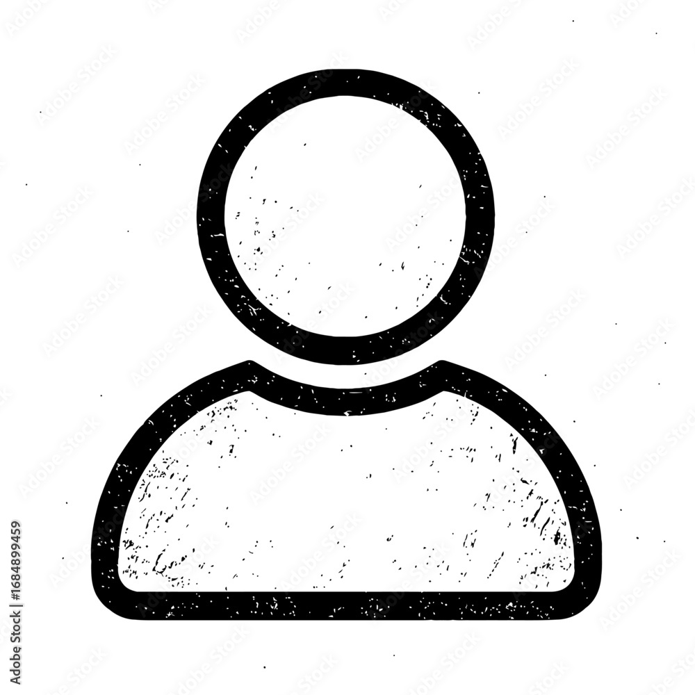 Poster grunge user profile icon - black and white vector of a generic person symbol for web and app design
