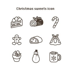 Christmas sweets line icon set, Scandinavian style, 9 items, no background
