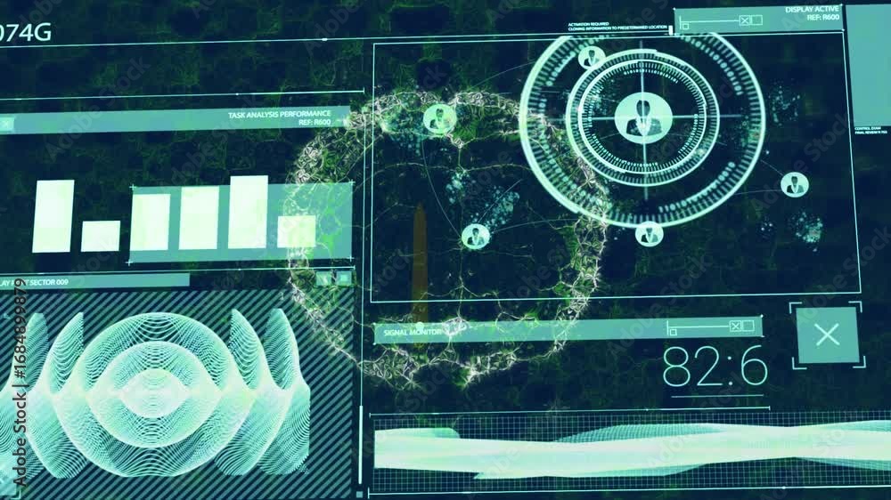 Aufkleber animation of data processing over digital brain