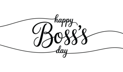 Fotobehang Positive Typography Boss’s Day greeting design with stylish cursive typography, decorative flourishes, and minimalist layout on white background  © Mushtaq