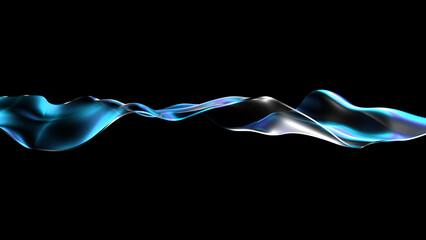 Abstract glass isolated on black background. Dispersion. Blue and violet color. Waves. 3d illustration.