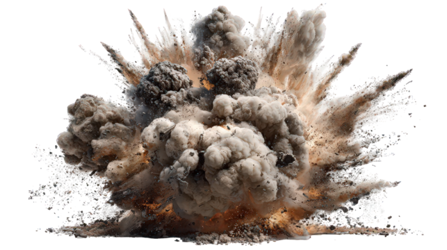 Powerful Brown And Grey Explosion With Smoke And Dust