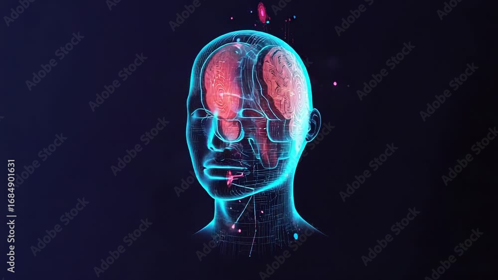 Poster artificial intelligence processing data in a futuristic human brain