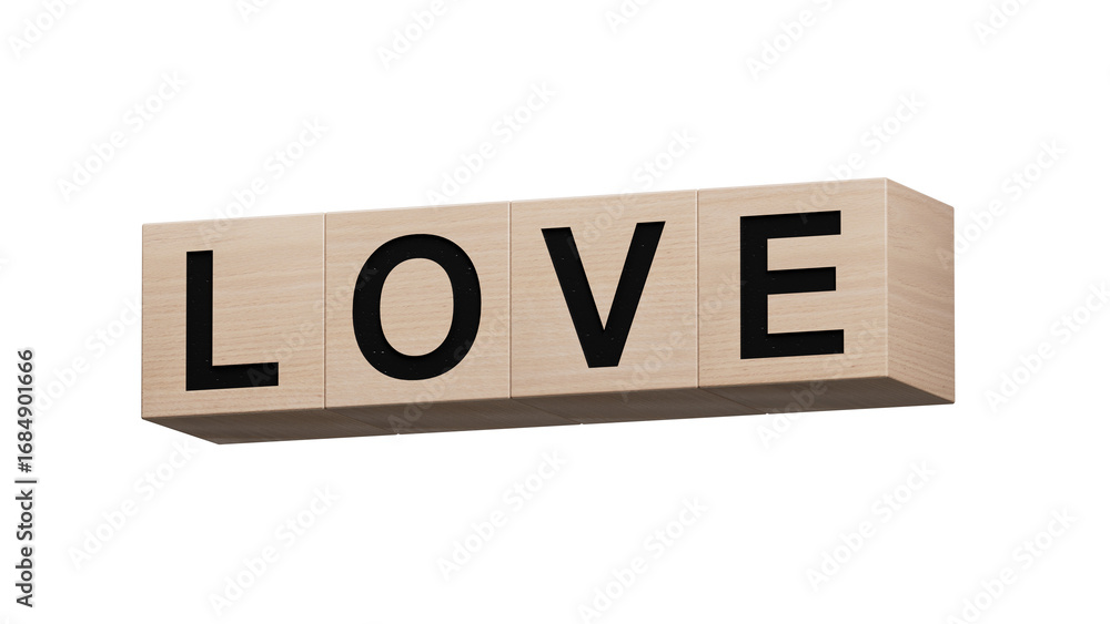 Poster love.wooden cubes spelling.flat lay view from above on wooden cubes buttons.it technology concept.su