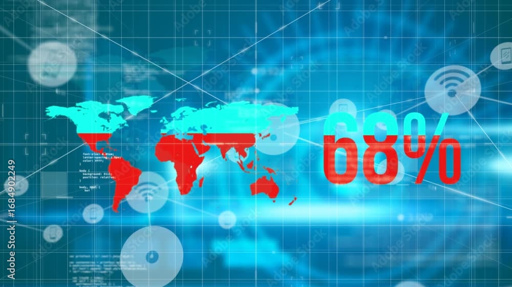 Poster animation of data processing and percent changing over world map