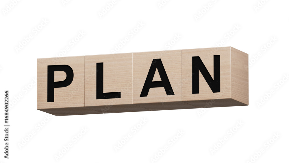 Poster plan. wooden cubes spelling.flat lay view from above on wooden cubes buttons.it technology concept.s