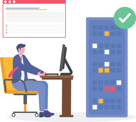 Flat database programmer with programming languages, css, html, it, ui, developing, coding concept.
