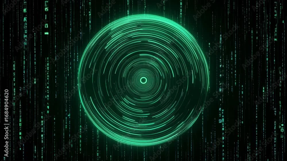 Aufkleber abstract digital circle with rotating lines and matrix code background