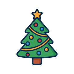Simple and Cute Colorful Christmas Tree with Star and Ornaments