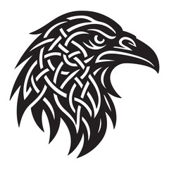 Tribal Style Eagle Head Silhouette with Intricate Celtic Patterns