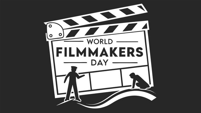 World filmmakers day with clapperboard and film crew silhouettes