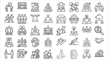 Business and Teamwork Icons Set Collaboration, Partnership, Meeting, Success, Growth